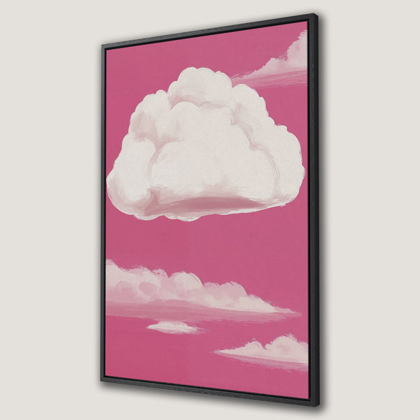 Framed Wall Art: Abstract cloud painting in pink and white. Modern canvas print for a pop of color in your home decor.