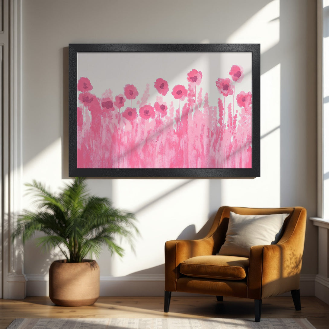 Framed Poster featuring pink floral art in a modern style. Perfect for adding a pop of color to your home decor!