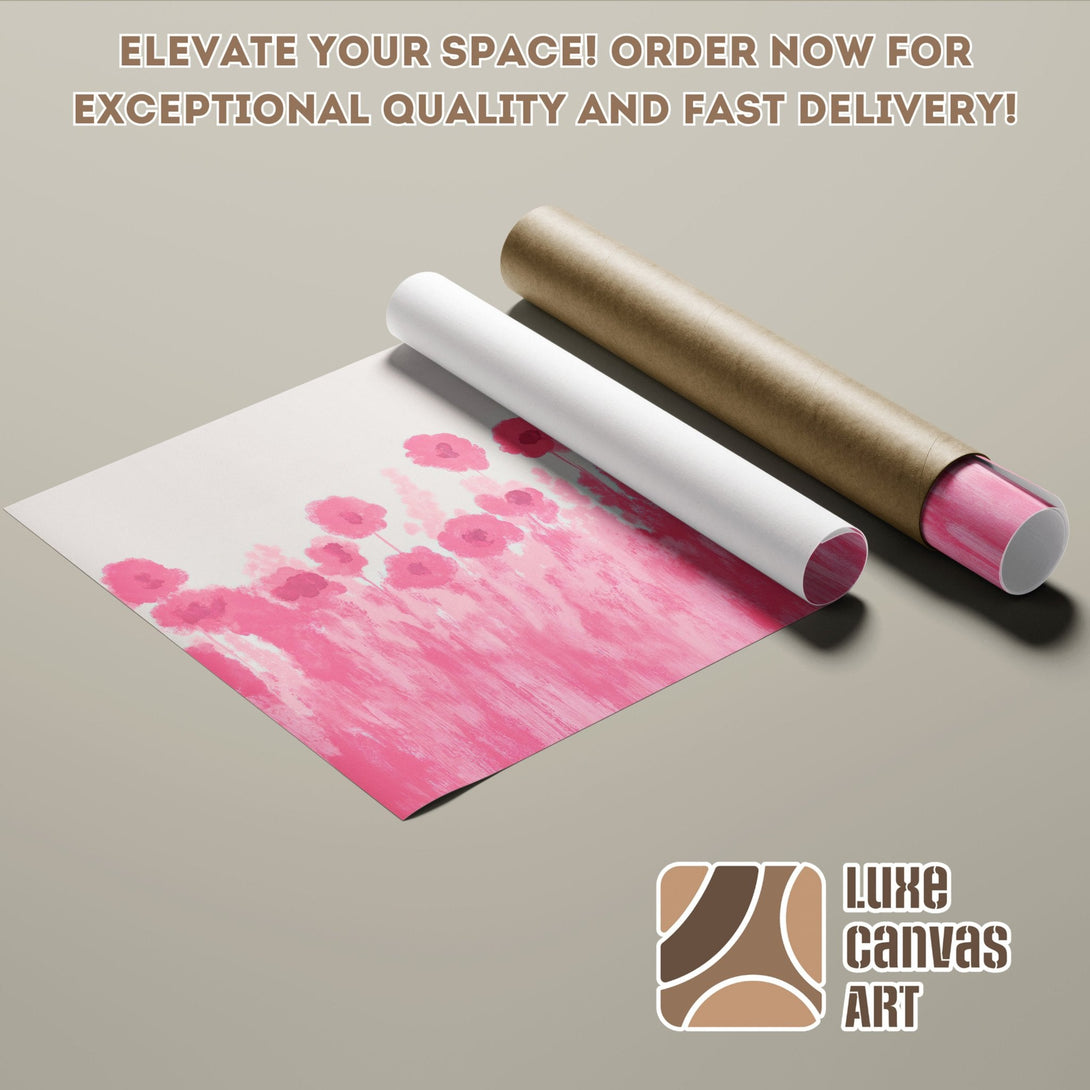 Abstract floral Poster Roll in pink and white, perfect for modern decor. Order now!