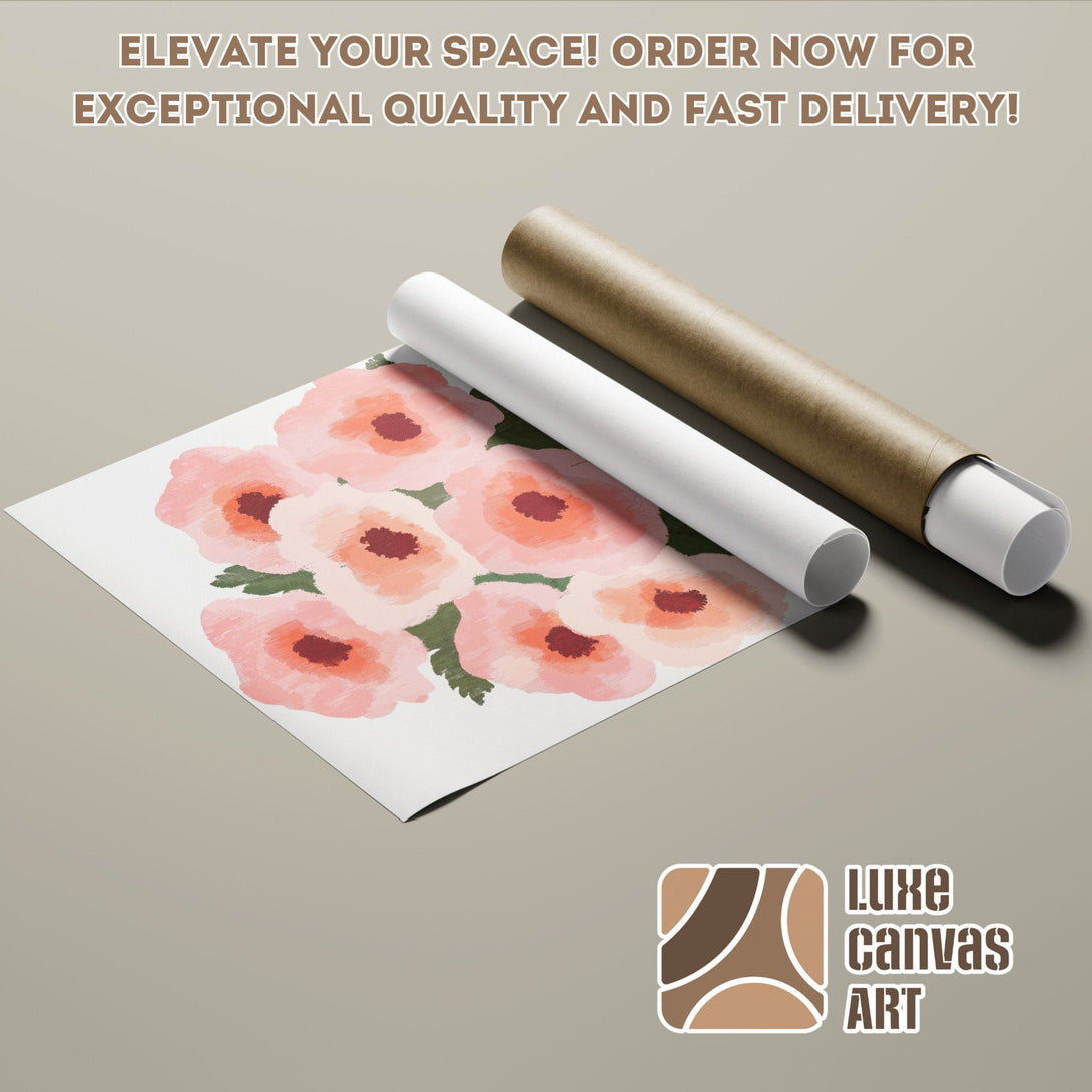 Poster Roll featuring a floral watercolor design in pink and peach tones. Elevate your space with this beautiful art!