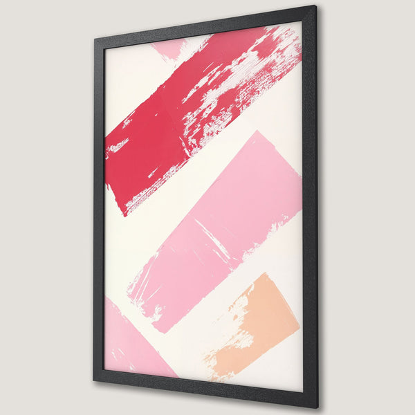 Framed Poster featuring abstract brushstroke art in a modern style with a pink, red, and peach color palette. Perfect wall decor!