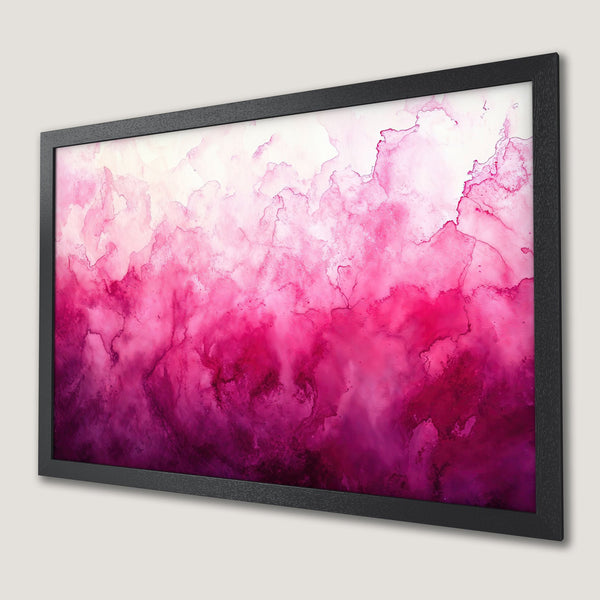 Framed Poster featuring abstract watercolor art in a vibrant pink and magenta color palette, perfect wall decor.