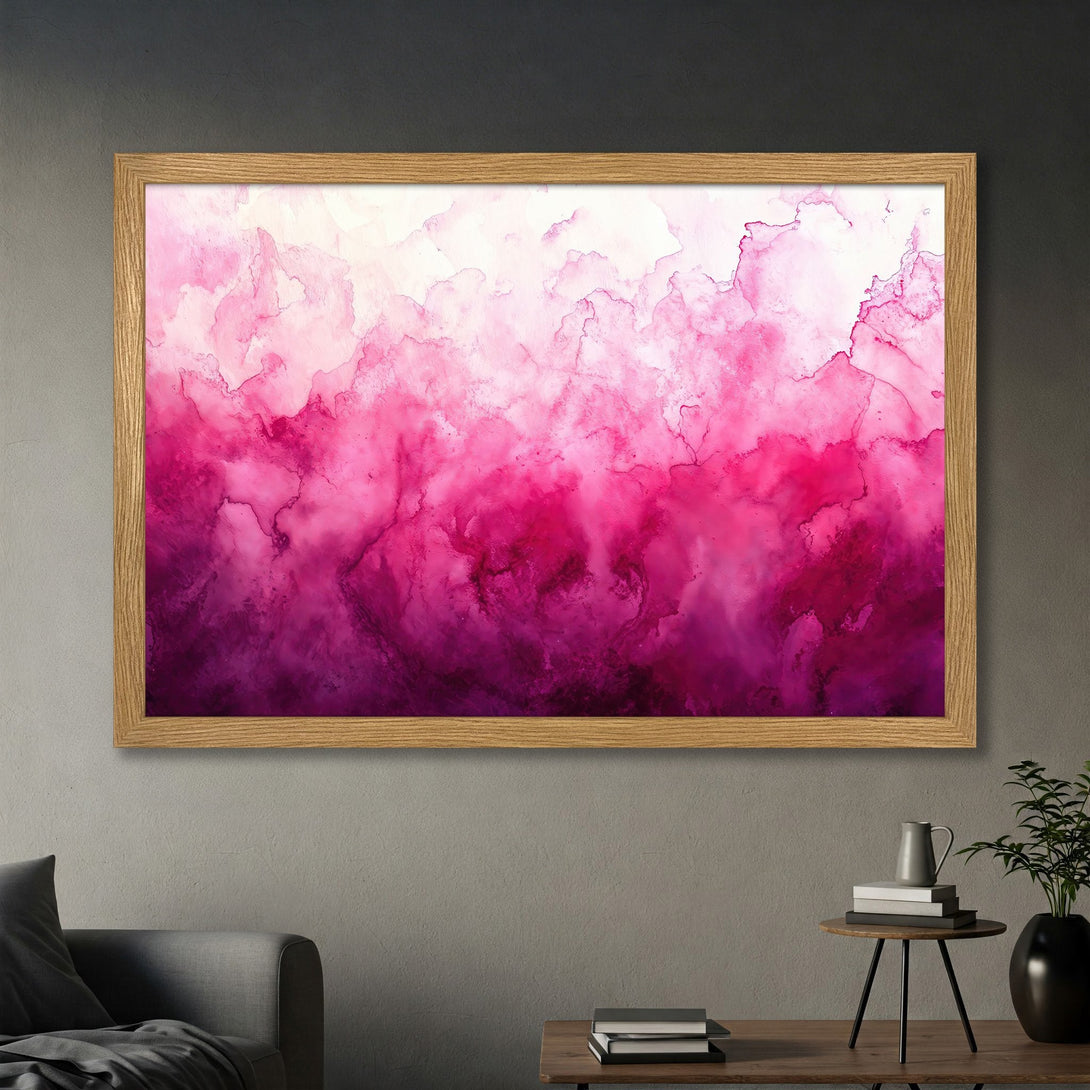 Framed Poster featuring abstract watercolor art in pink and purple hues, perfect wall decor.