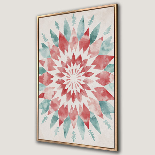 Framed Wall Art featuring a watercolor floral design in red and teal. Add a touch of elegance to your space with this beautiful canvas print!