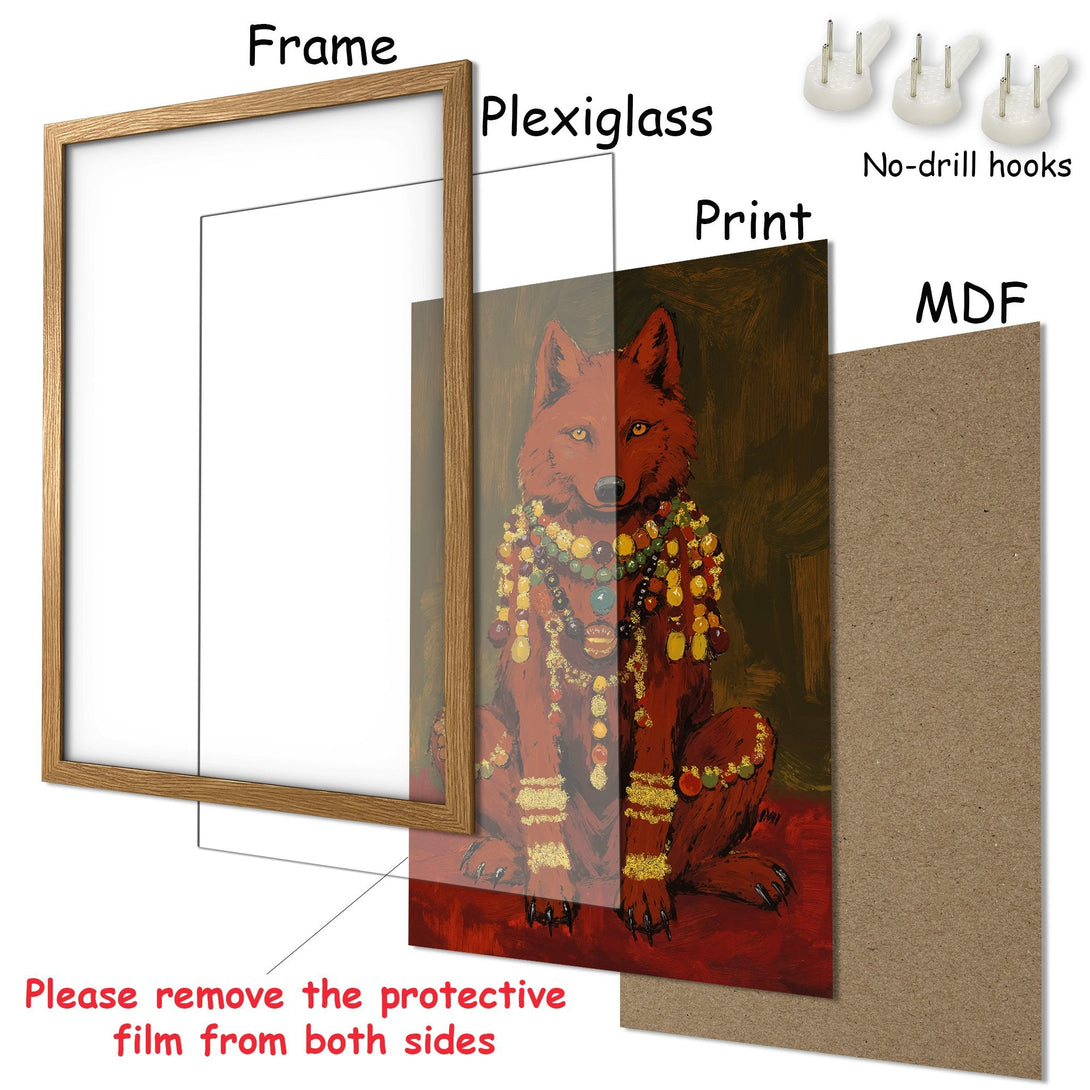 Framed Poster featuring a stylized wolf with a warm, earthy color palette. Perfect for adding unique art to your home!