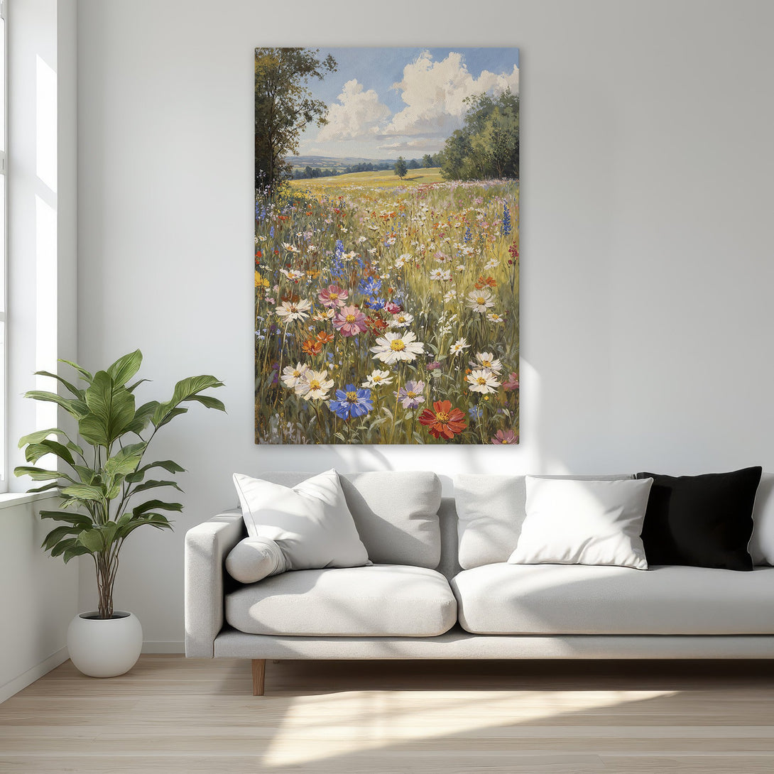 Framed Wall Art: Impressionist landscape Canvas Print with colorful wildflowers. Adds a touch of nature & vibrant hues to any room. Shop now!