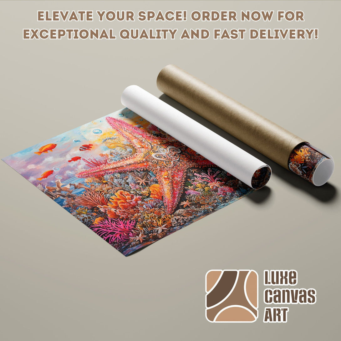 Vibrant underwater scene Poster Roll. Colorful coral reef art print, perfect for your home decor. Order now!