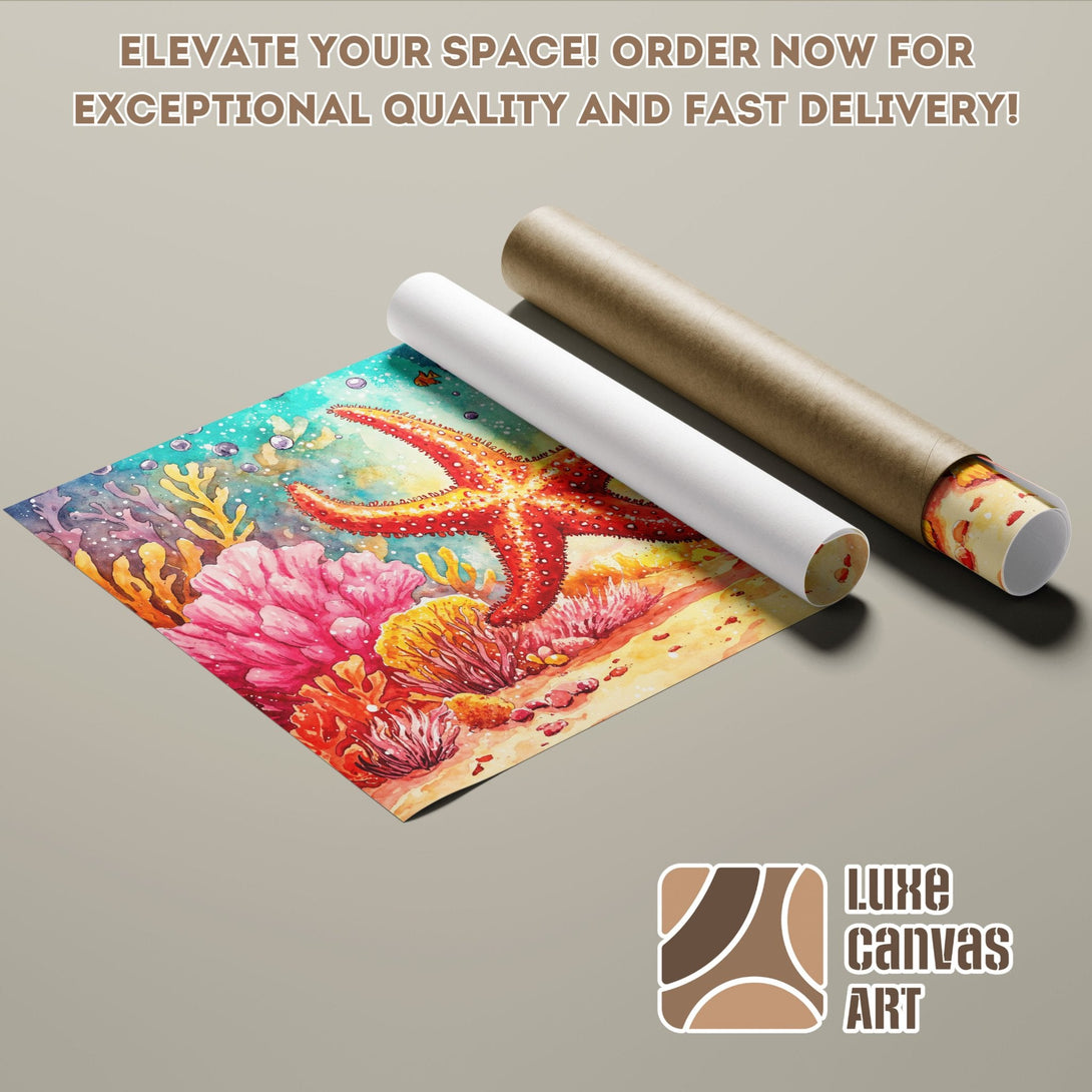 Watercolor Poster Roll featuring a vibrant coral reef scene, perfect for home decor.