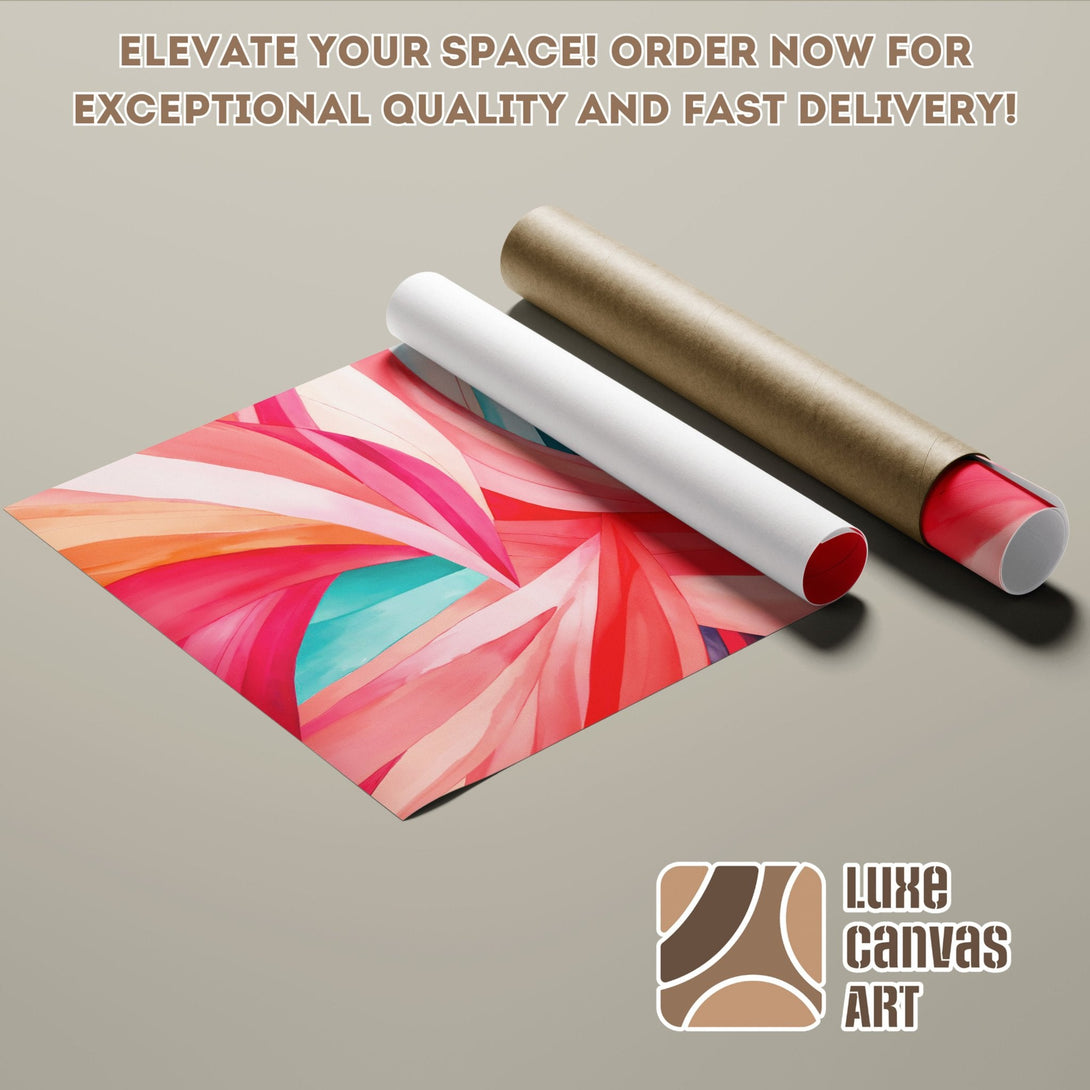 Abstract art Poster Roll in vibrant pinks, reds, and turquoise. Elevate your space!