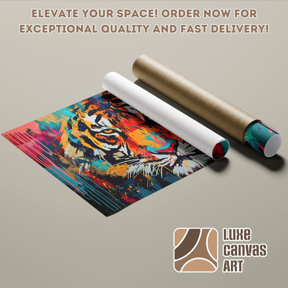 Abstract tiger art poster roll, vibrant colors, modern style. Elevate your space with this stunning Poster!