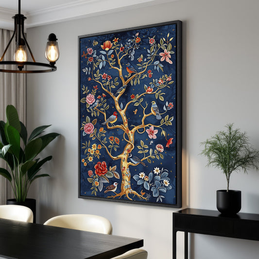 Vibrant Tree of Life Canvas Print with Colorful Birds