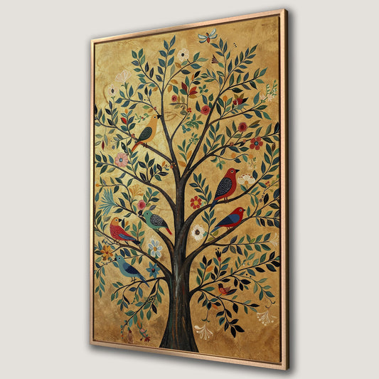 Vibrant Tree of Life with Birds Canvas Print Art