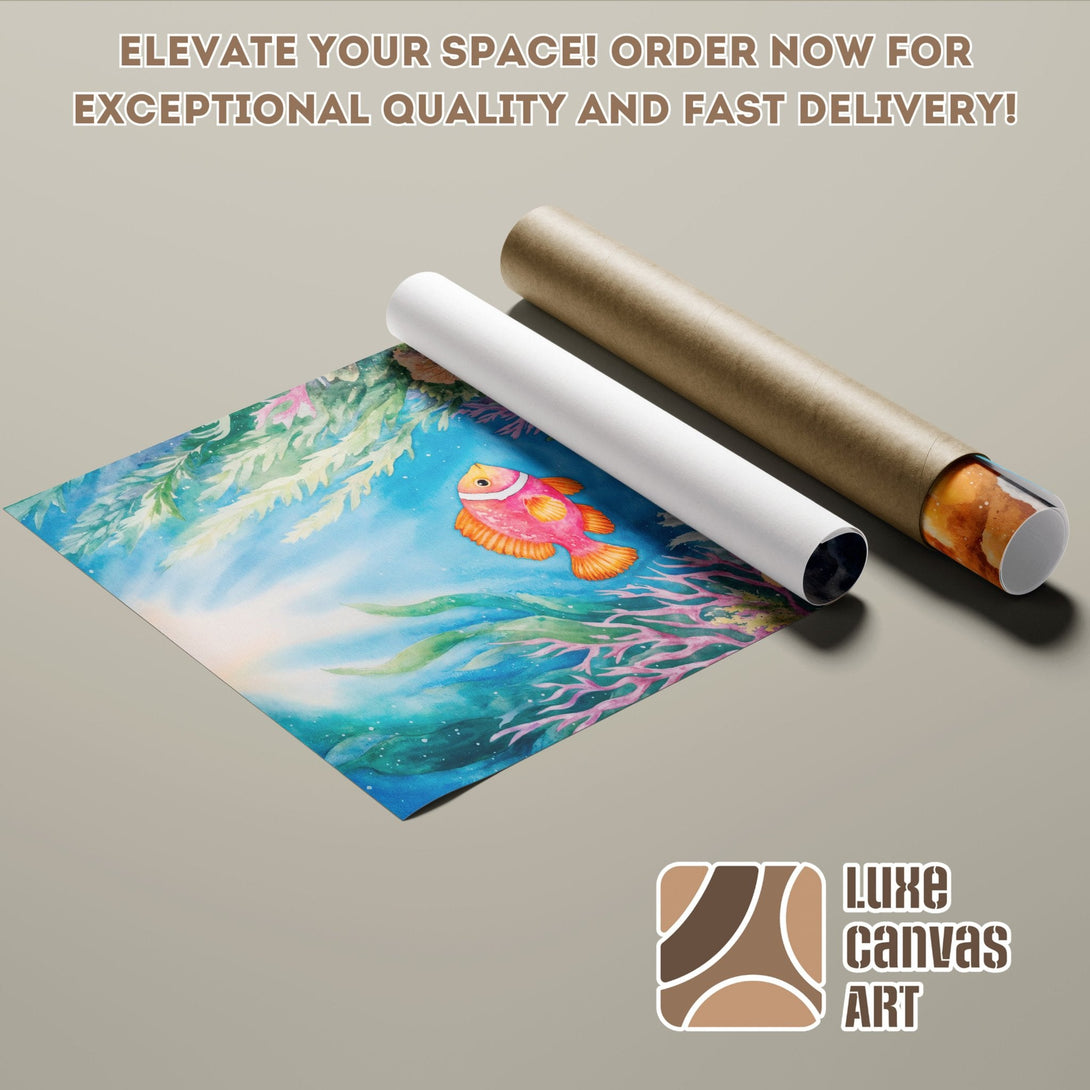 Watercolor Poster Roll featuring a colorful fish, blue and green tones. Order now!
