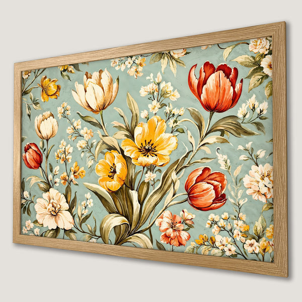 Elegant framed poster featuring floral artwork with warm colors. Perfect for adding a touch of nature and style to your home decor.