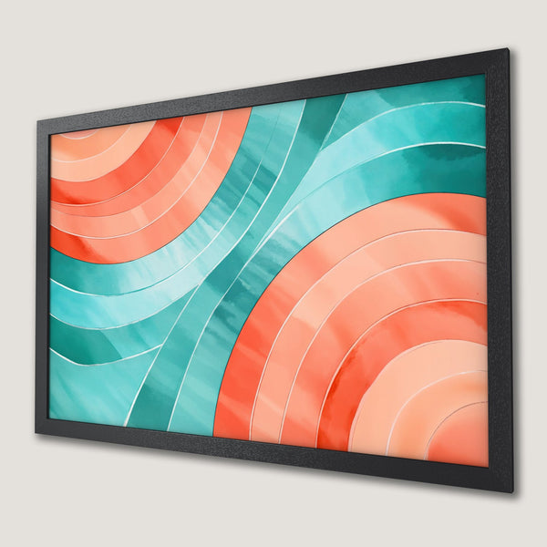 Framed Poster featuring abstract watercolor waves in coral and teal. Modern art for your home!