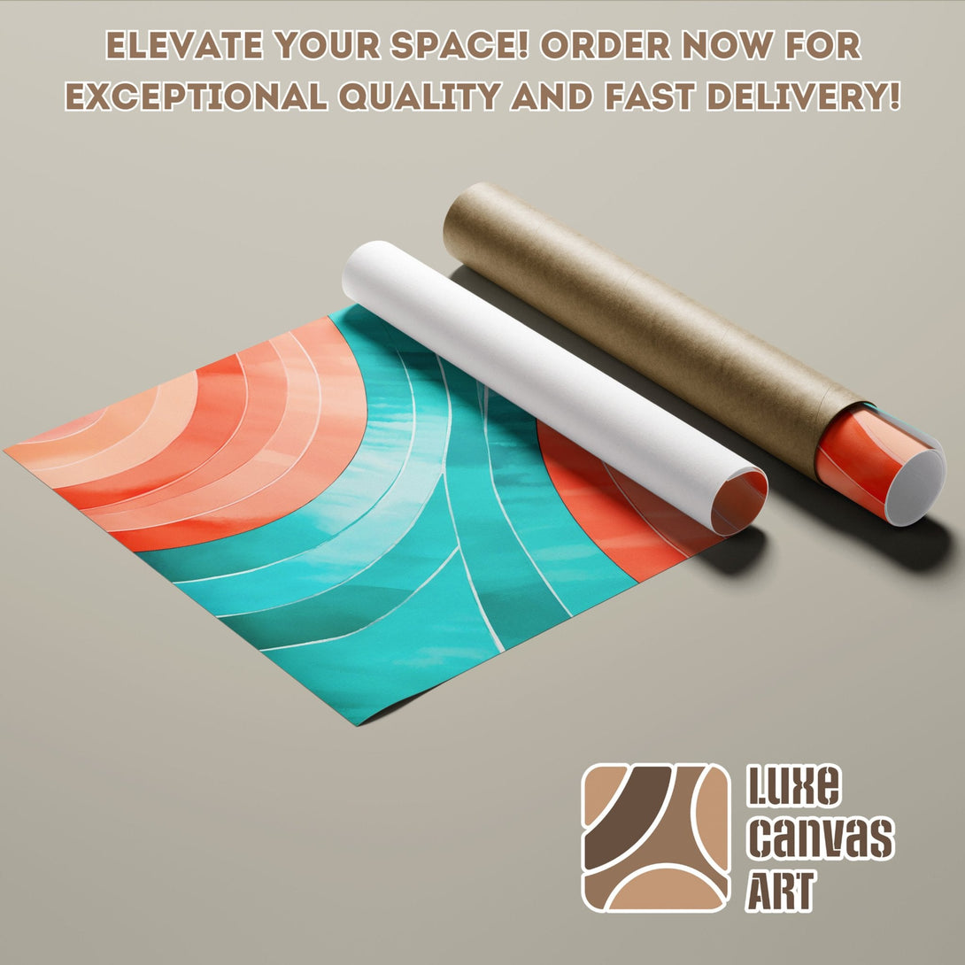 Abstract art Poster Roll in teal, orange, and brown. Elevate your space!