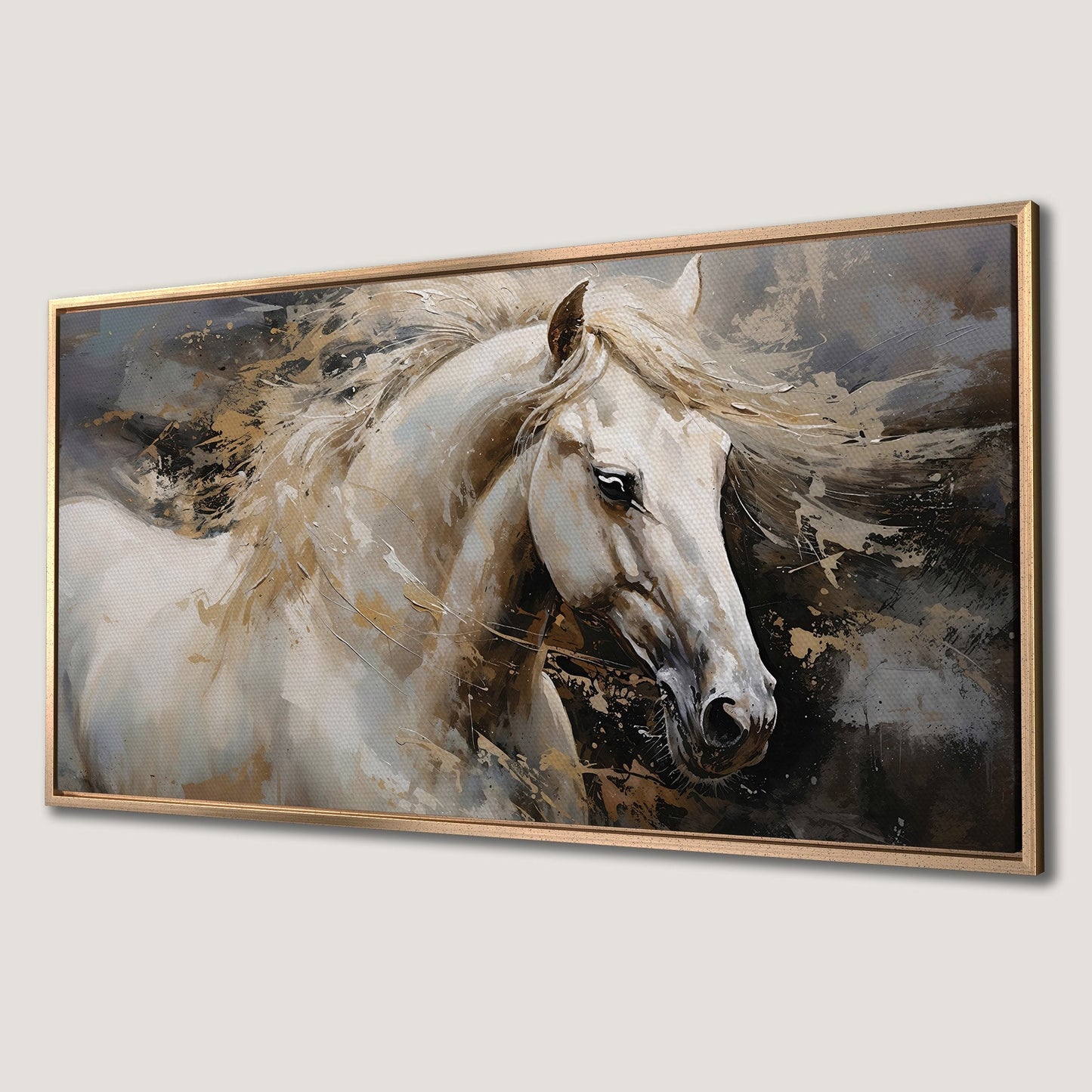 Vibrant White Horse in Motion Canvas Print