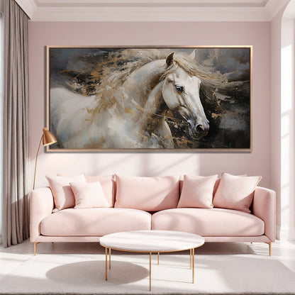 Vibrant White Horse in Motion Canvas Print