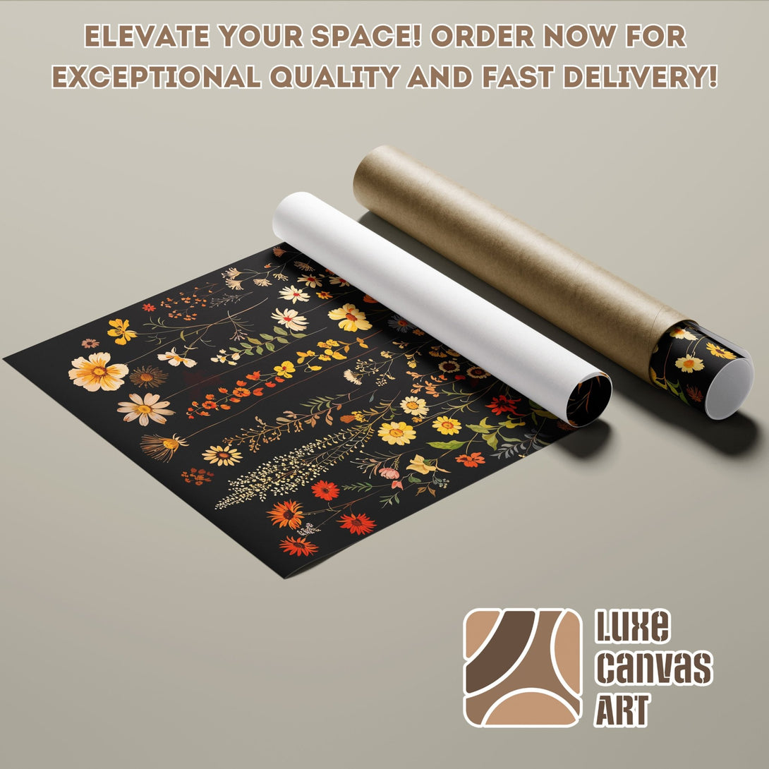 Poster Roll featuring floral art in a vintage style, with a warm color palette. Elevate your space with Luxe Canvas Art!