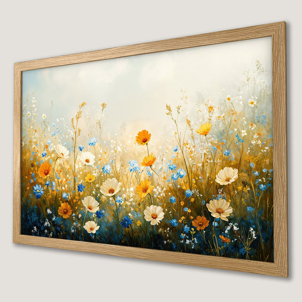 Framed Poster of vibrant wildflowers in a painterly style, featuring a warm, nature-inspired color palette.