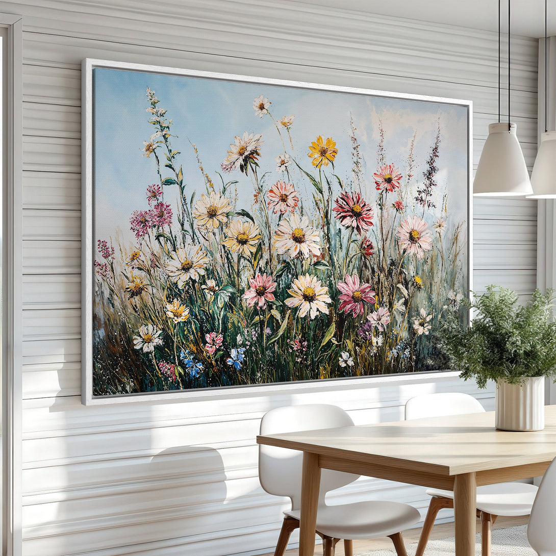 Framed Wall Art featuring a vibrant floral painting. Impressionistic style with a soft, pastel color palette. Perfect for adding a touch of nature to your home.