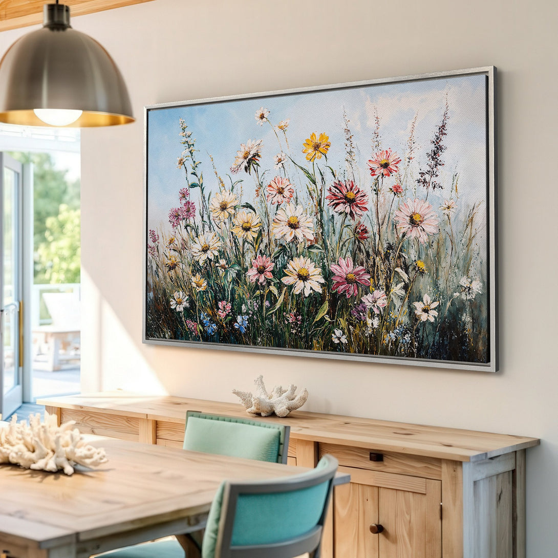 Framed Wall Art: Impressionistic floral painting in a bright, colorful palette. Perfect for adding a touch of nature to your home decor.