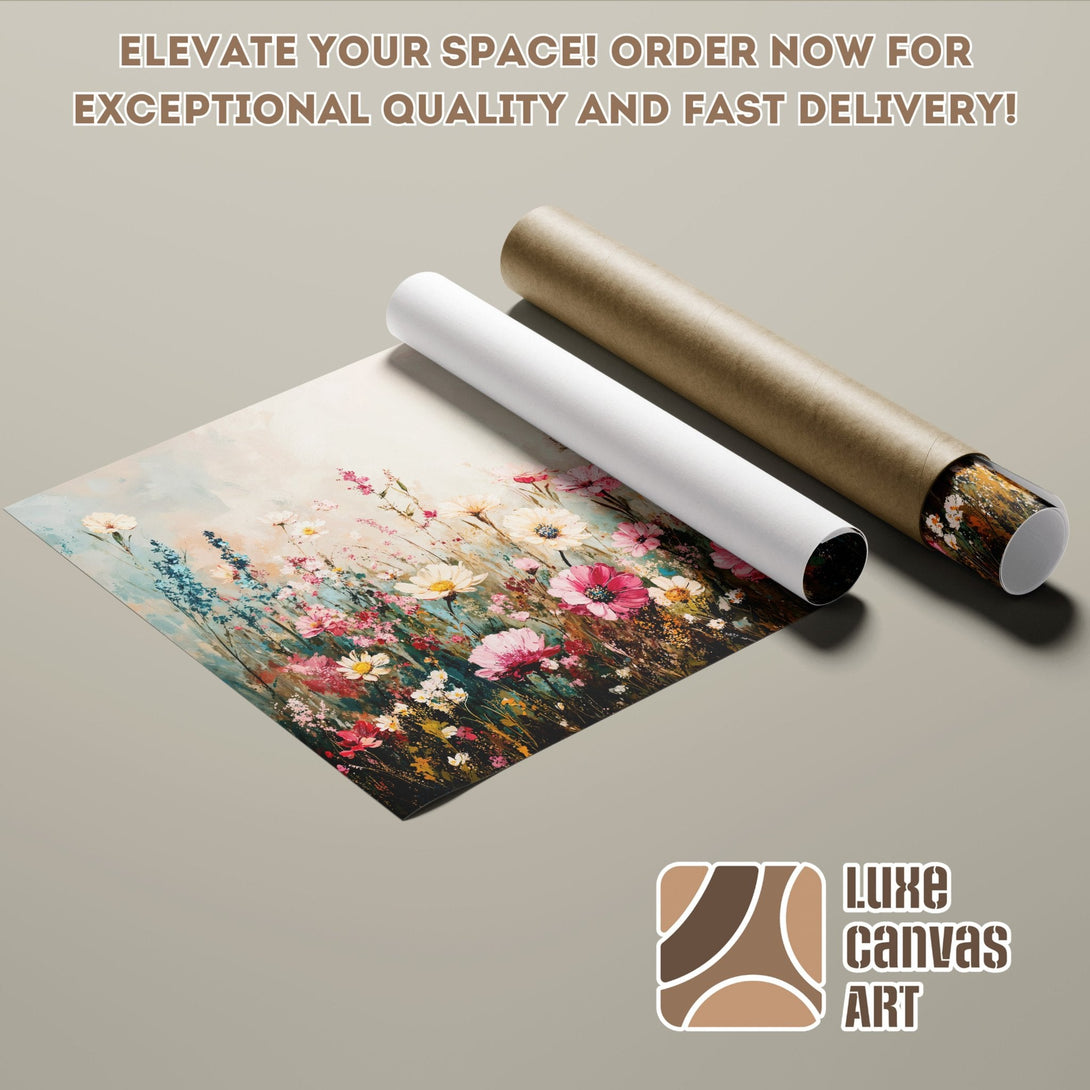 Poster Roll featuring a floral painting in a soft, pastel color palette. Elevate your space!