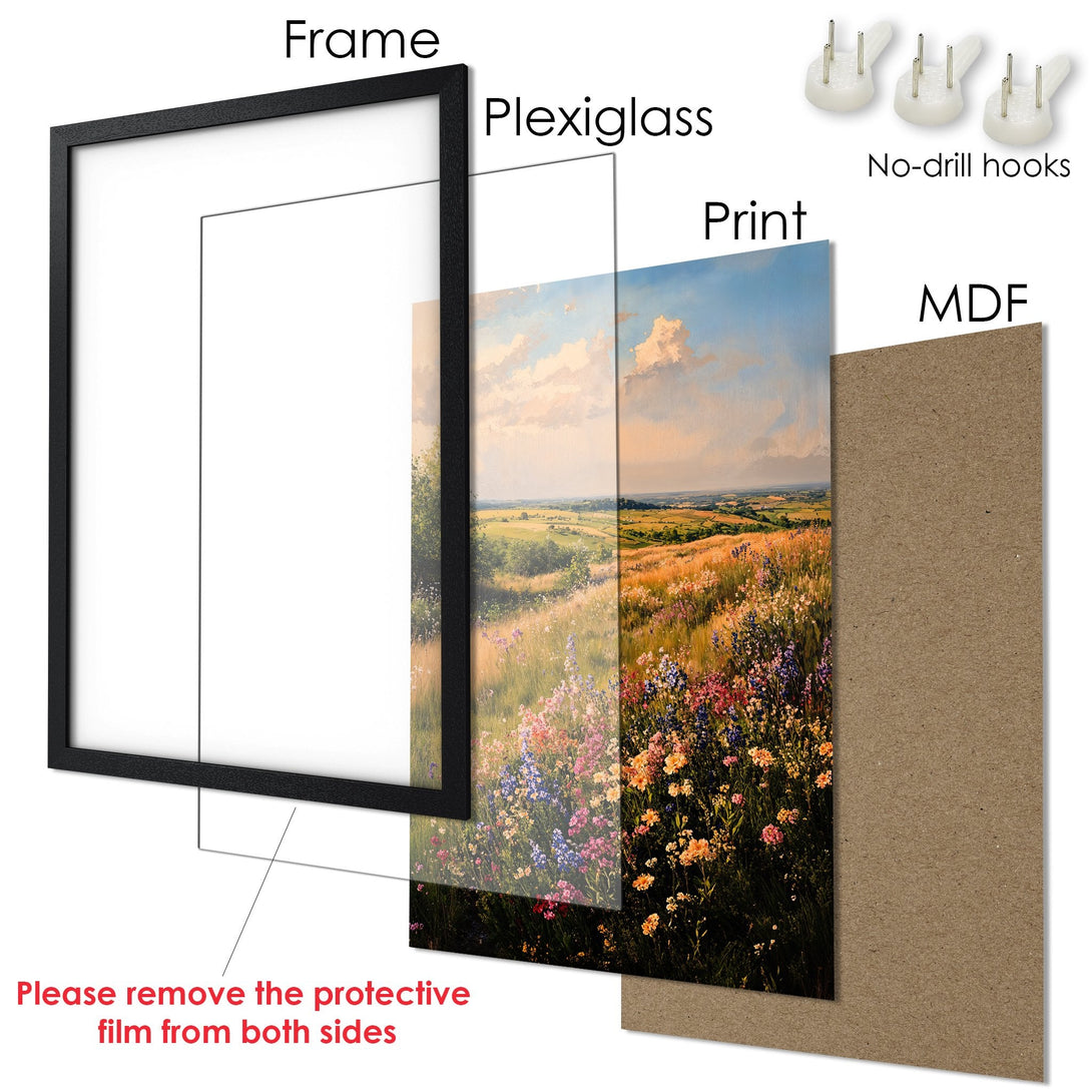 Framed Poster featuring a vibrant landscape painting with a warm, colorful palette. Perfect wall art!