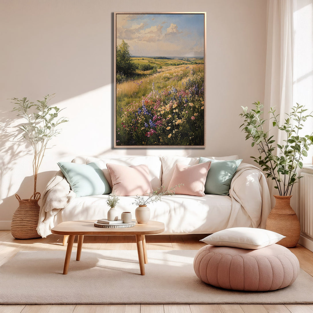 Framed Wall Art featuring a landscape painting with a warm, inviting color palette. Perfect for adding a touch of nature-inspired elegance to your home.