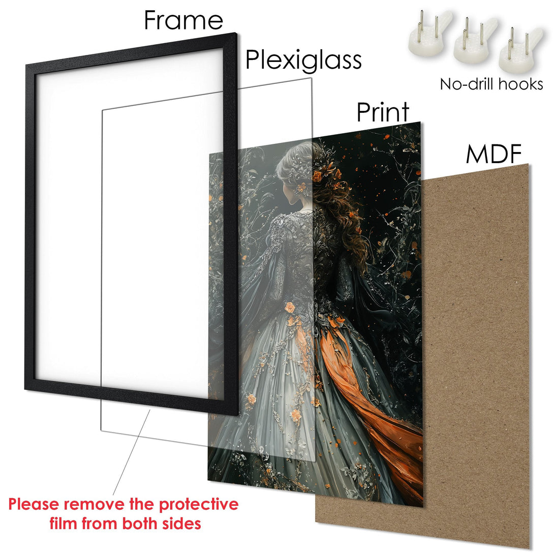 Framed Poster featuring a dark fantasy scene with a blue and black color palette. Perfect wall art for your home!