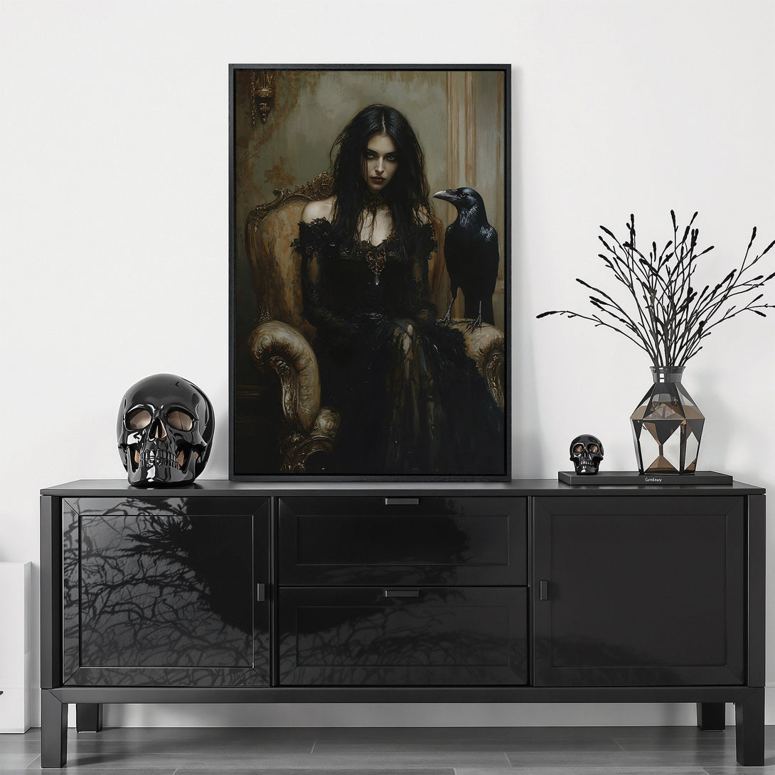 Framed Wall Art featuring a celestial moonscape in a moody, dark color palette. Perfect for adding a touch of mystery and sophistication to any space.