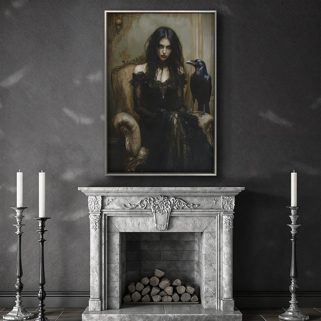 Framed Wall Art: Moody moonlit landscape canvas print in a dark, neutral color palette. Perfect for adding a touch of mystery and elegance to your space.