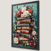 Vintage Book Stack Art Poster with Green Foliage