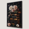 Vintage Book Stack Canvas Print with Floral Elegance Decor