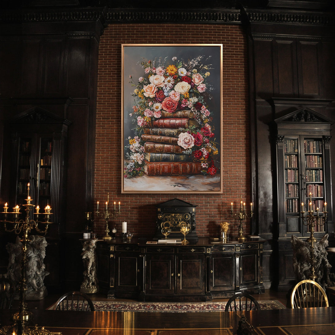 Framed Wall Art: Floral still life canvas print in a classic style, featuring vibrant roses and soft color palette, perfect for elegant home decor.