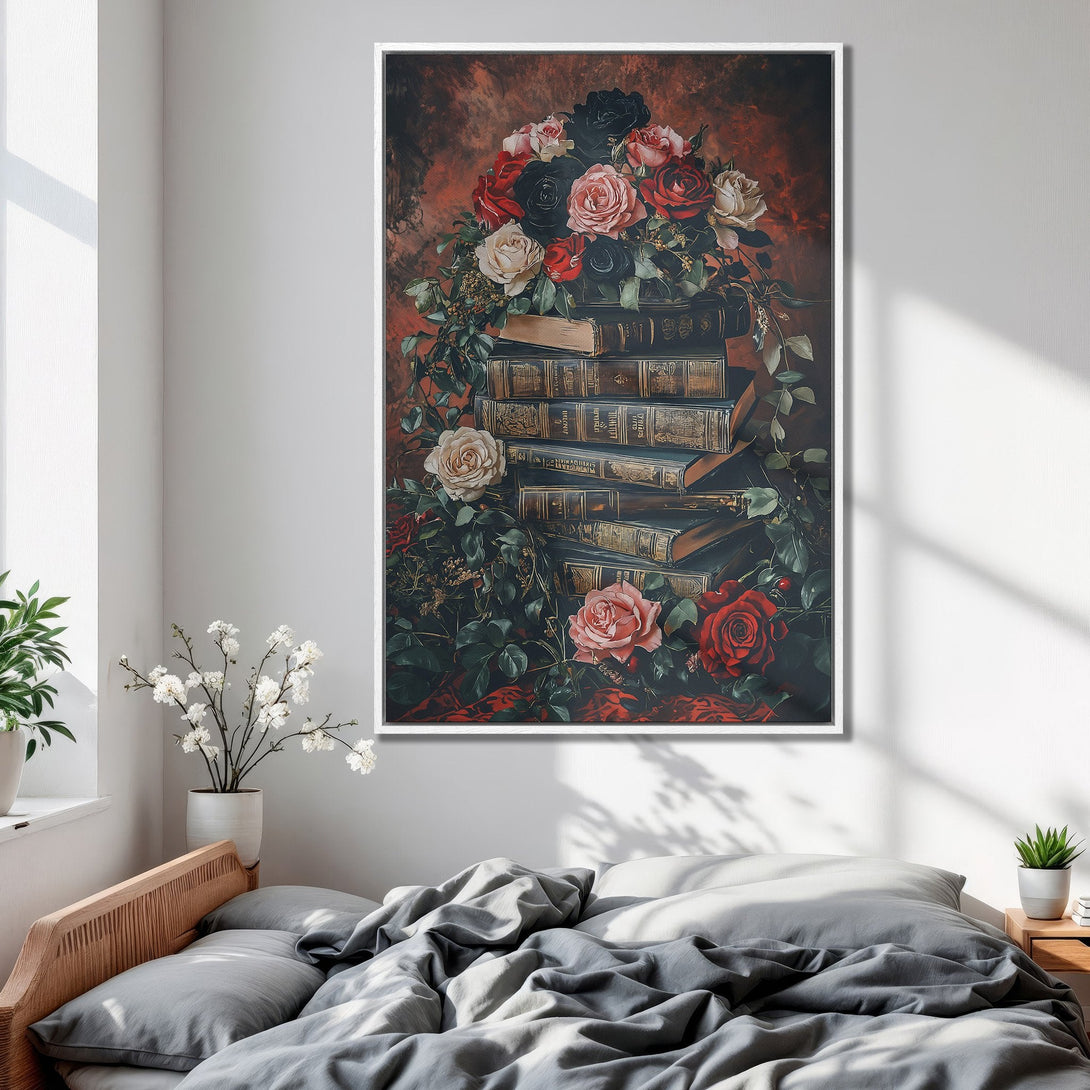 Framed Wall Art: Abstract portrait canvas print in dark tones with gold accents. Perfect for adding a touch of elegance and sophistication to your home decor.