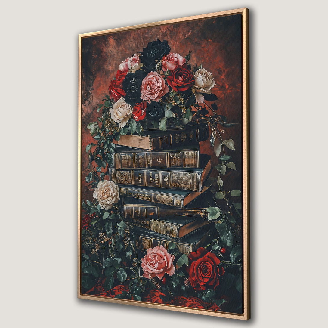 Framed Wall Art: Abstract portrait of a woman with gold accents on a black background. Modern art canvas print, perfect for a stylish interior.