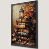 Vintage Books with Autumn Leaves Art Poster - Halloween Decor