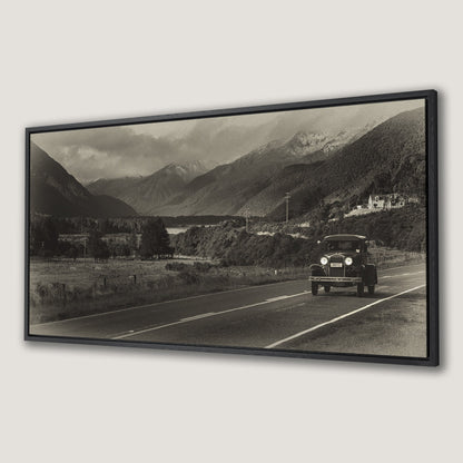 Vintage Car Canvas Print on Scenic Highway Art