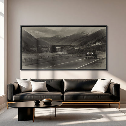 Vintage Car Canvas Print on Scenic Highway Art
