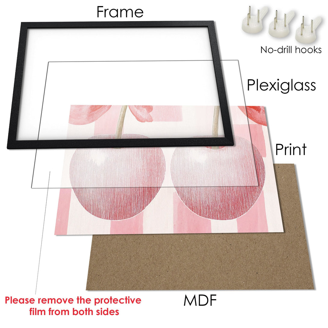 Framed Poster with abstract pink floral design. Modern art print in a black frame. Perfect wall decor.