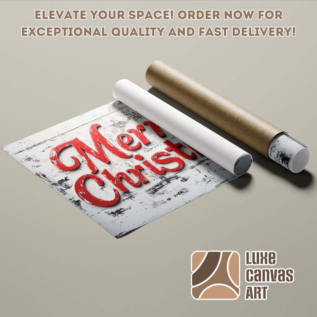 Christmas Poster Roll with red text on a rustic white background. Order now!