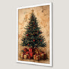Vintage Christmas Tree Art Poster with Gifts - Holiday Wall Decor
