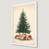 Vintage Christmas Tree Art Poster with Holiday Gifts