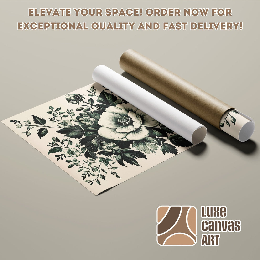 Poster Roll with floral art in green and cream tones. Elevate your space with this stylish poster!