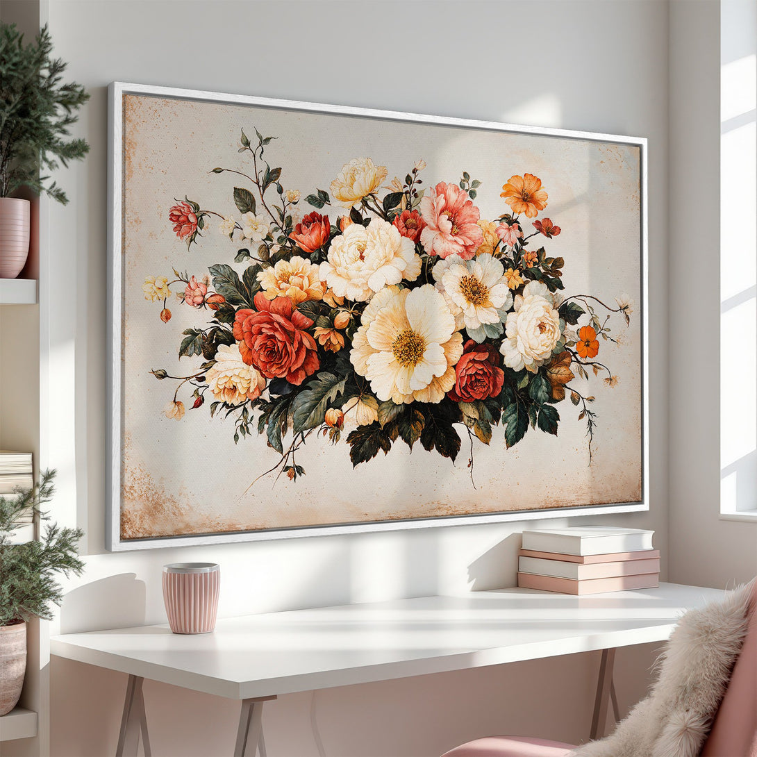 Framed Wall Art featuring a vintage floral bouquet in warm tones. Perfect for adding a touch of elegance to your home decor.
