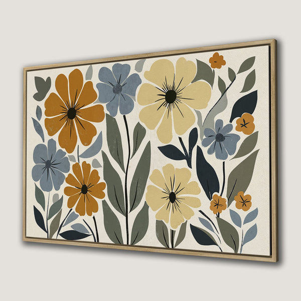 Framed Wall Art featuring a floral design in a retro style with a warm, earthy color palette. Perfect for adding a touch of nature to your home!