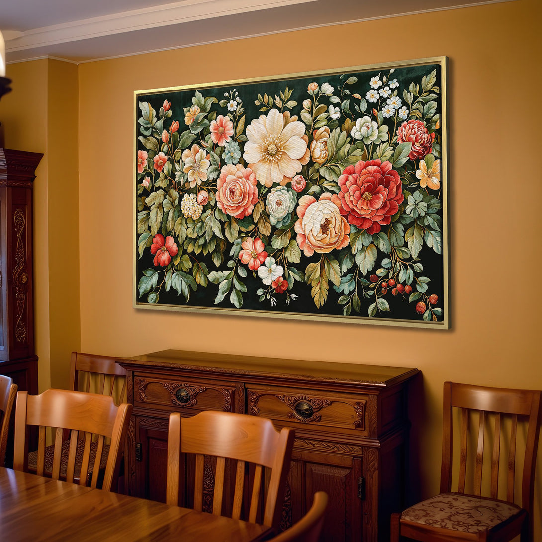 Canvas Print featuring a vibrant floral design in warm, earthy tones. Perfect for adding a touch of elegance to any living room.