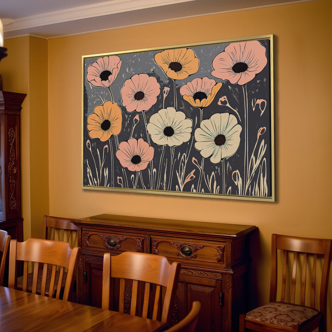 Canvas Print of stylized floral art in a warm, neutral color palette, perfect for adding a touch of bohemian elegance to your home decor.