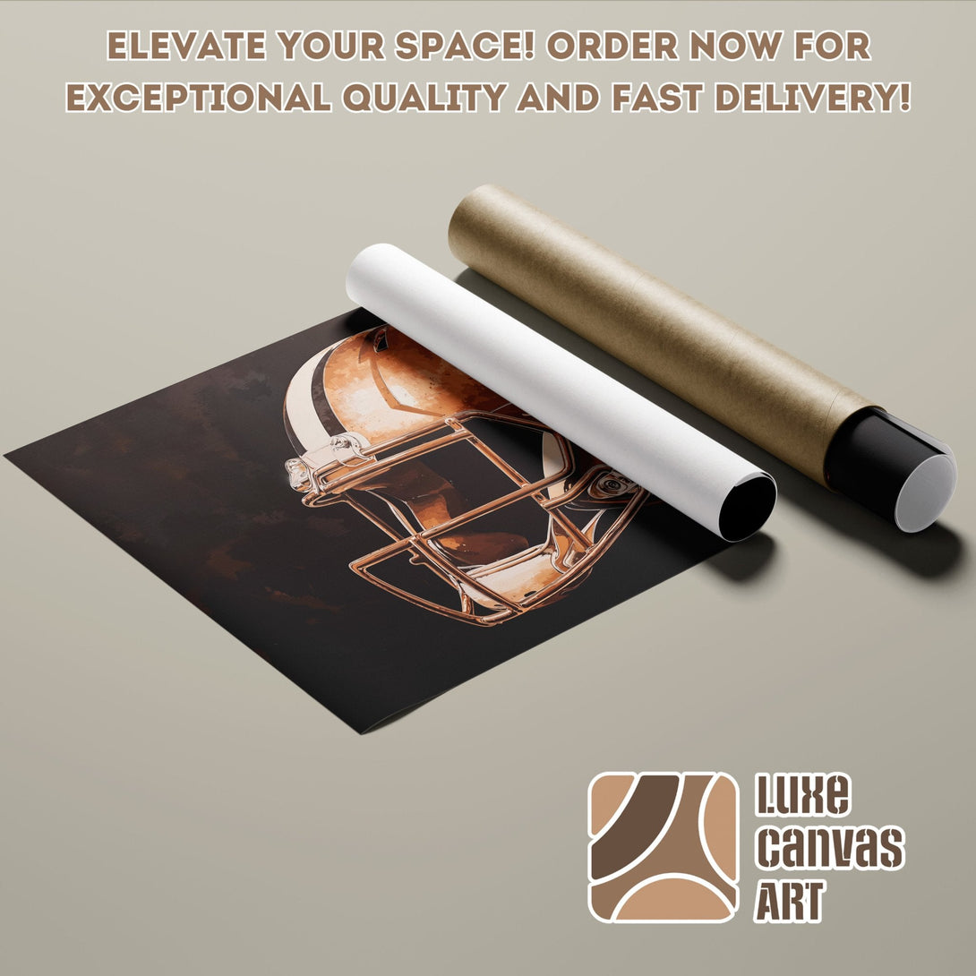 Poster Roll featuring a football helmet, dark and brown tones, perfect for home decor.